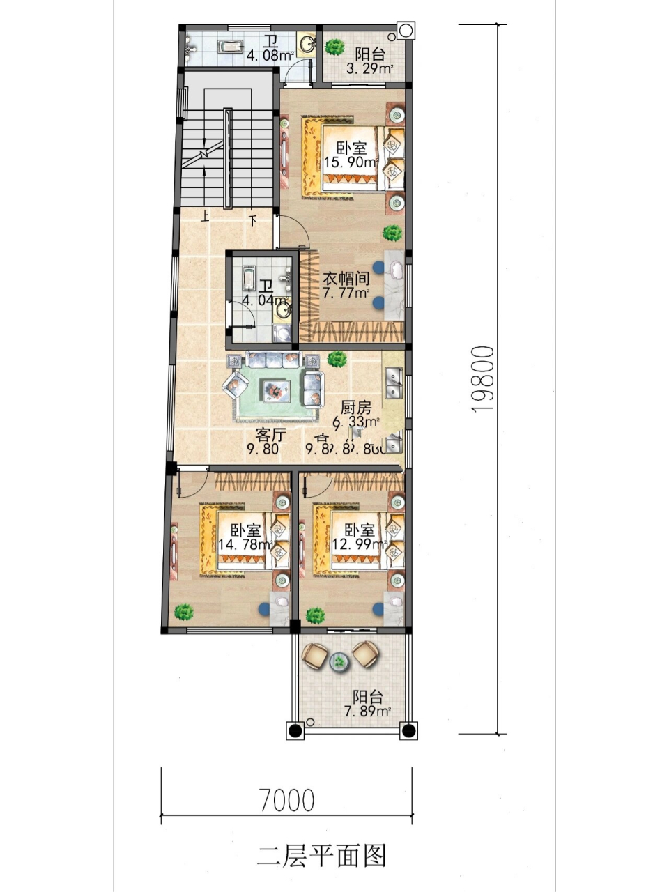 7*20的四层梯形户型,带顶层大露台惬意舒适 96住宅是个有别于常规的