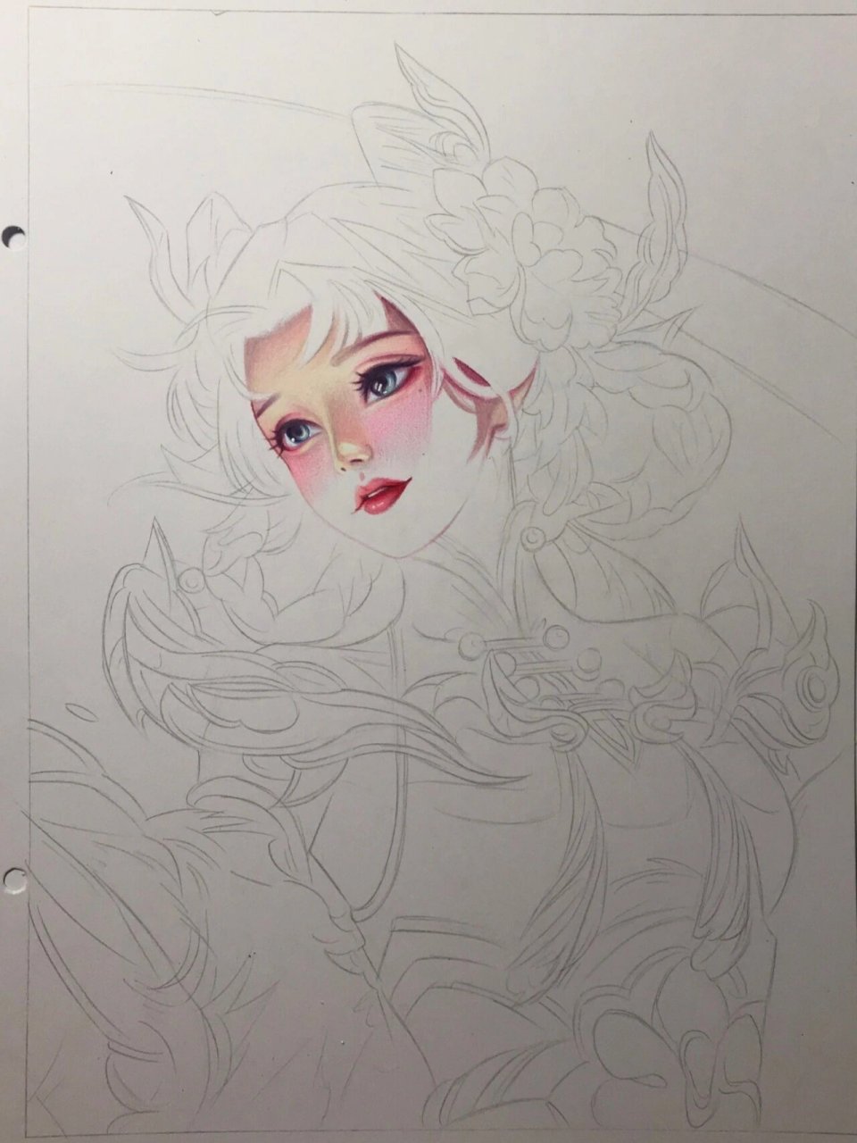 彩铅手绘嫦娥拒霜思