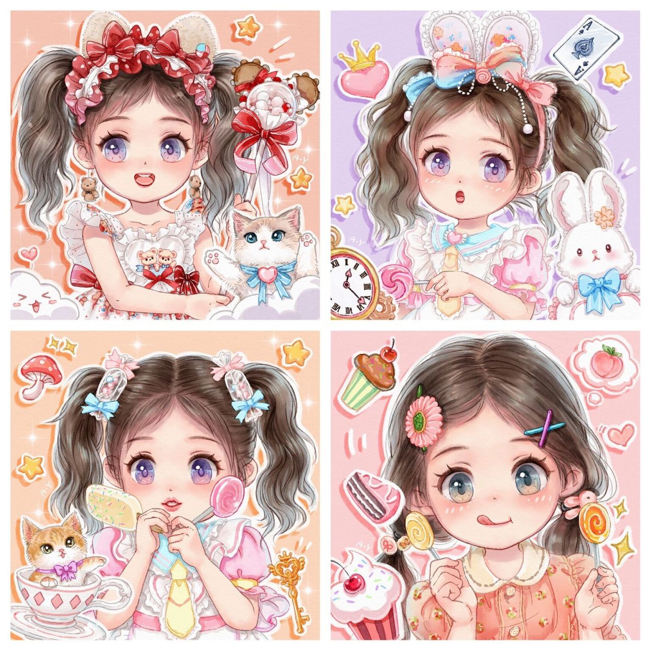 星座猫咪乖乖雪糕冰淇淋女孩 9315做头像 9315绘画临摹 转发