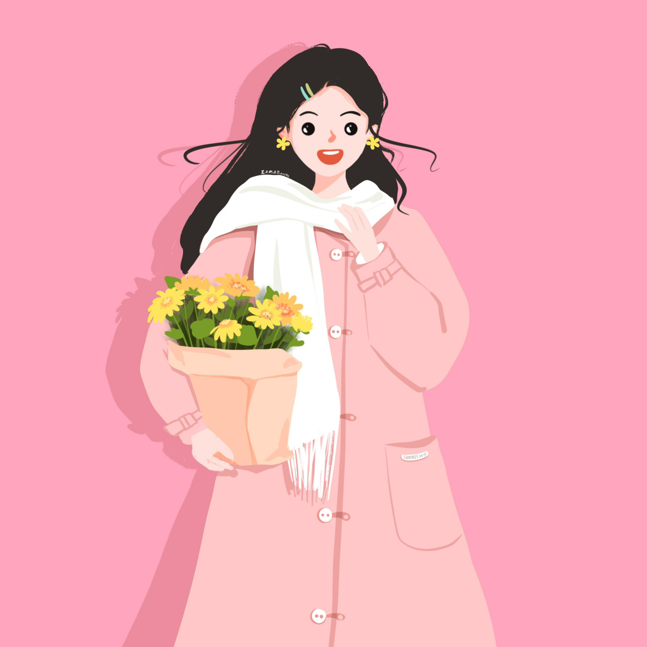 插画头像 | 一枚可爱的雏菊花儿女孩 粉粉的,甜美梦想~ 背景多种配色