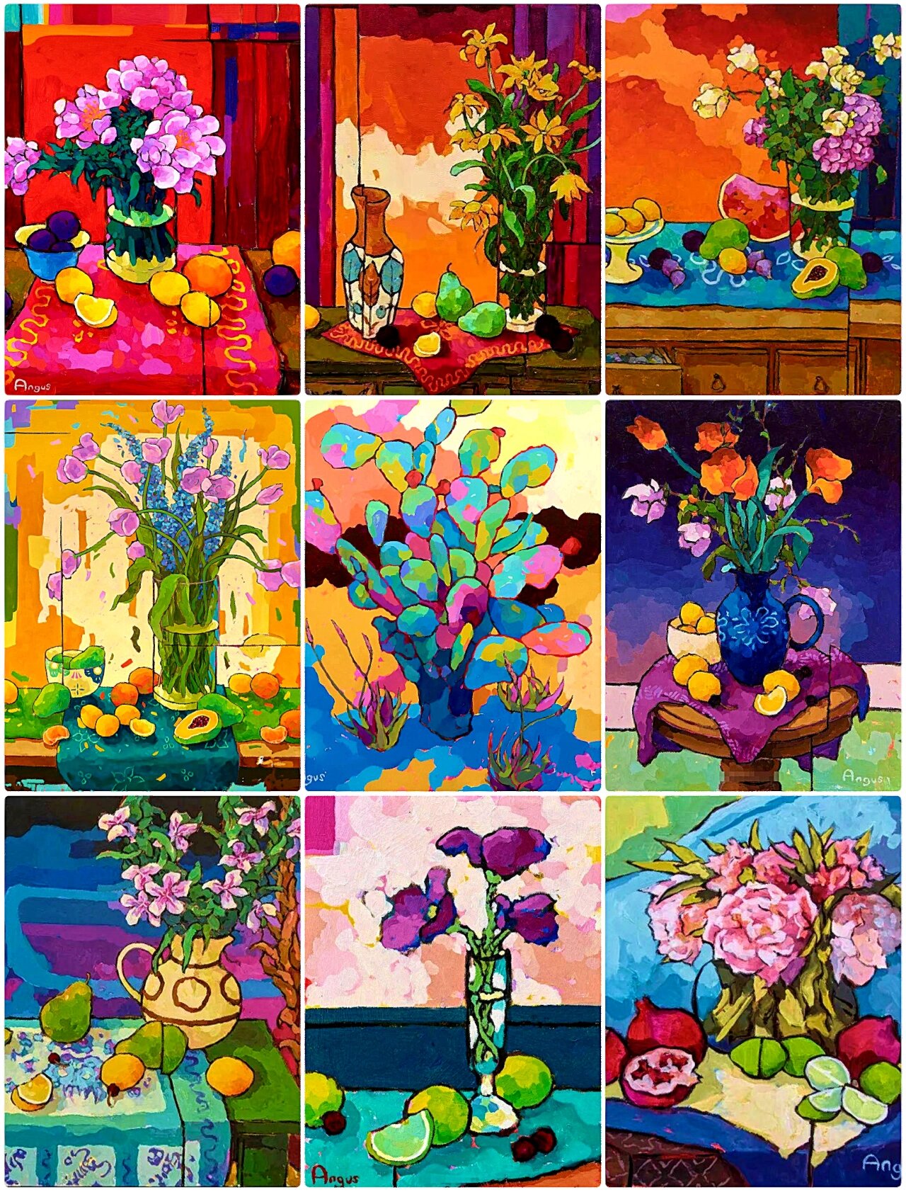 ①色彩明快鲜艳油画静物,极美的艺术感染力