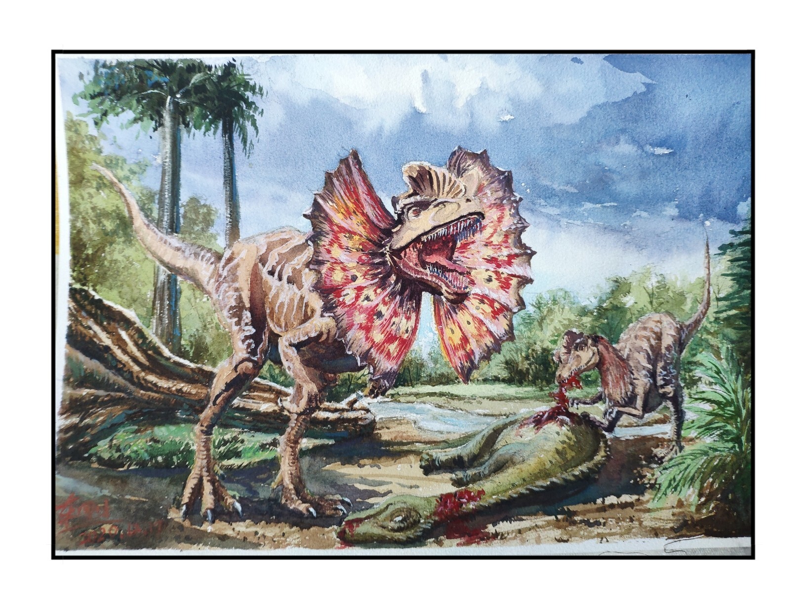 《水彩恐龙系列》双脊龙