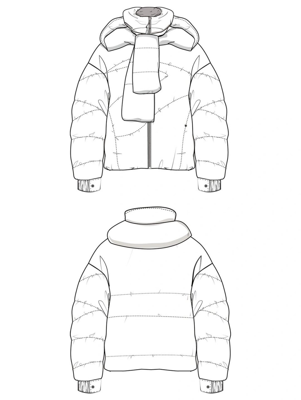 羽绒服,棉服|正反面服装款式图(4) #服装设计# #服装款式图# #服装