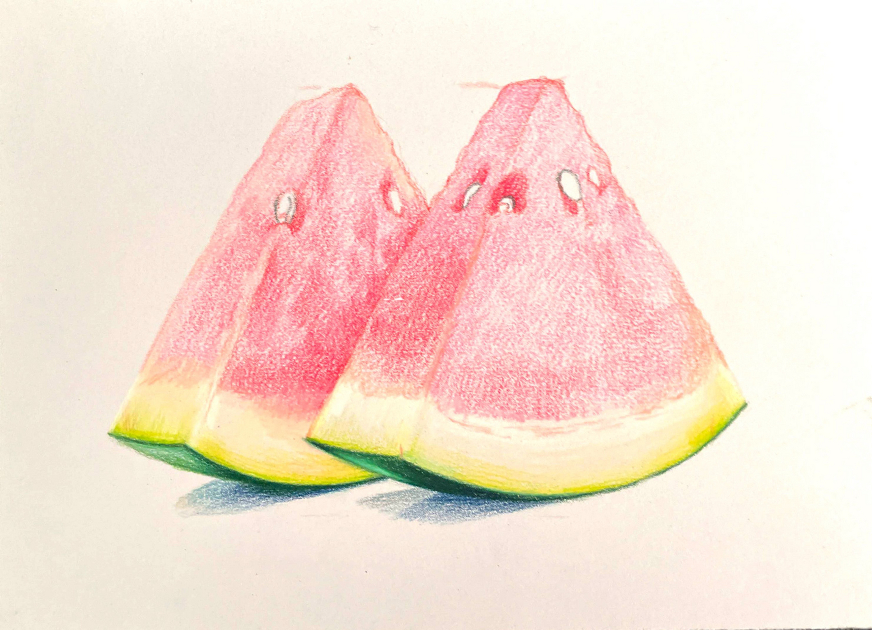 彩铅画夏日西瓜91(附图片步骤)-202140号 今晚在直播画完的 有缘一