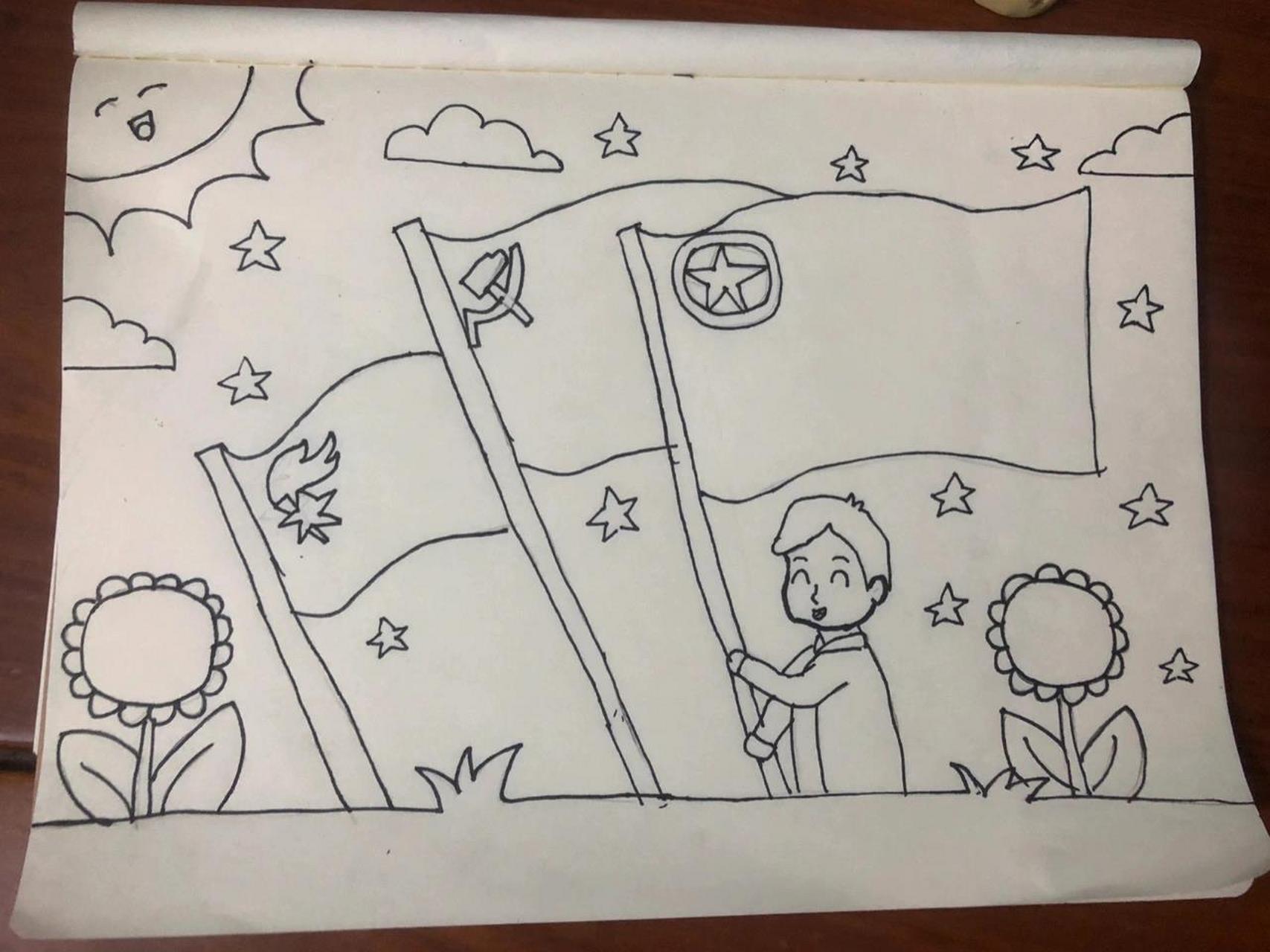 老师让画的党旗,少先队队旗,共青团团旗 马上要入少先队了,老师让画的