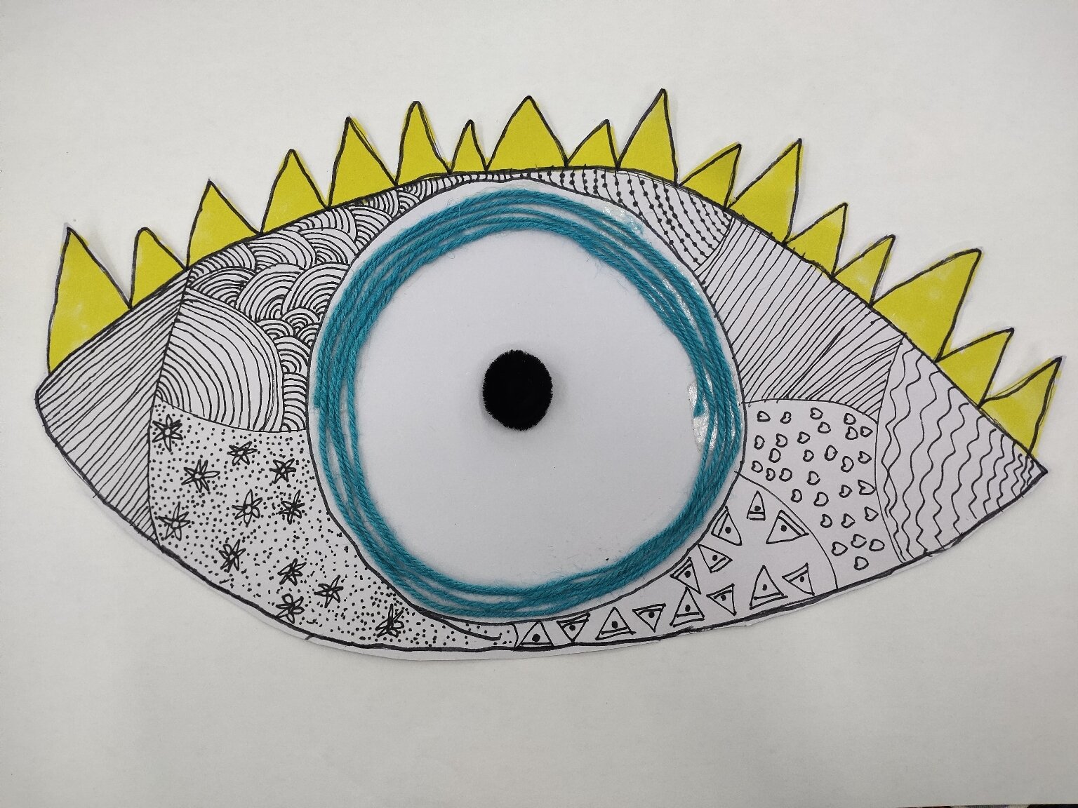 儿童线描创意画 ——大眼睛 二三年级线描社团作品,眼球,睫毛用彩色