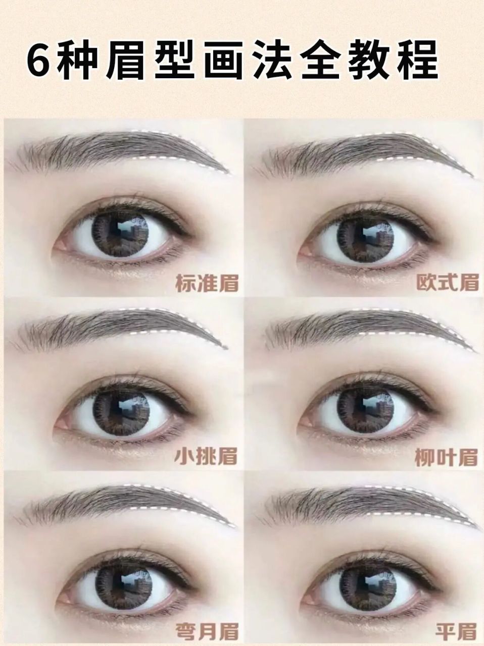 6种眉形画法,新手画眉教程95零失误 六种眉型画眉干货6015眉毛