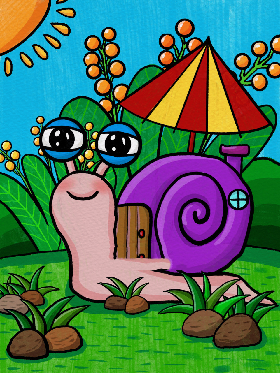 爱旅行的蜗牛96 创意儿童画 卡通画 《可爱的小动物》之爱旅行的