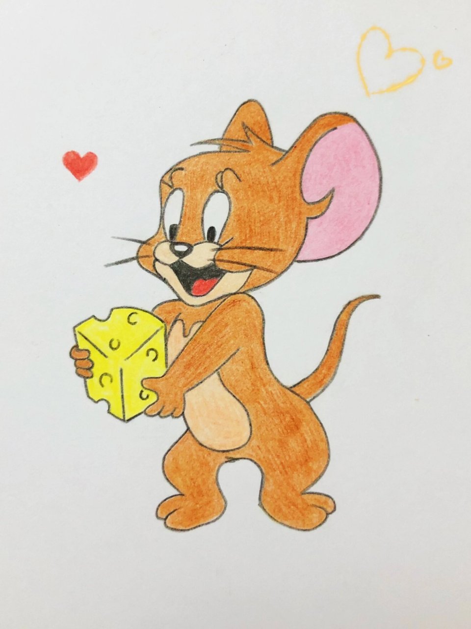 卡通杰瑞小老鼠简笔画#动画片人物#彩铅画 先画草图,画好彩铅勾线