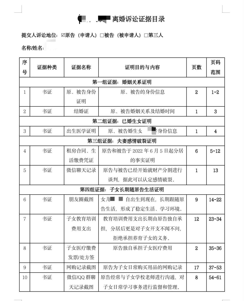 离婚举证材料范本图片图片