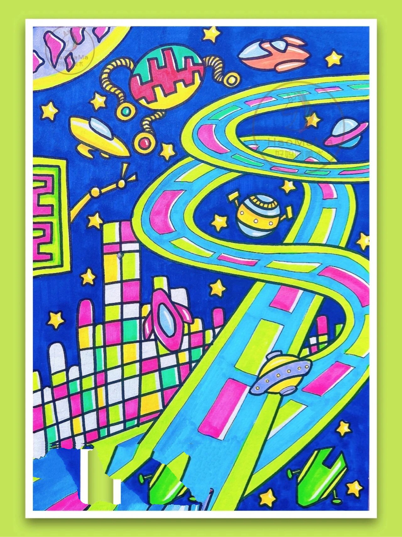 科幻 空中汽车|马克笔 儿童画 .@清水麋鹿的动态