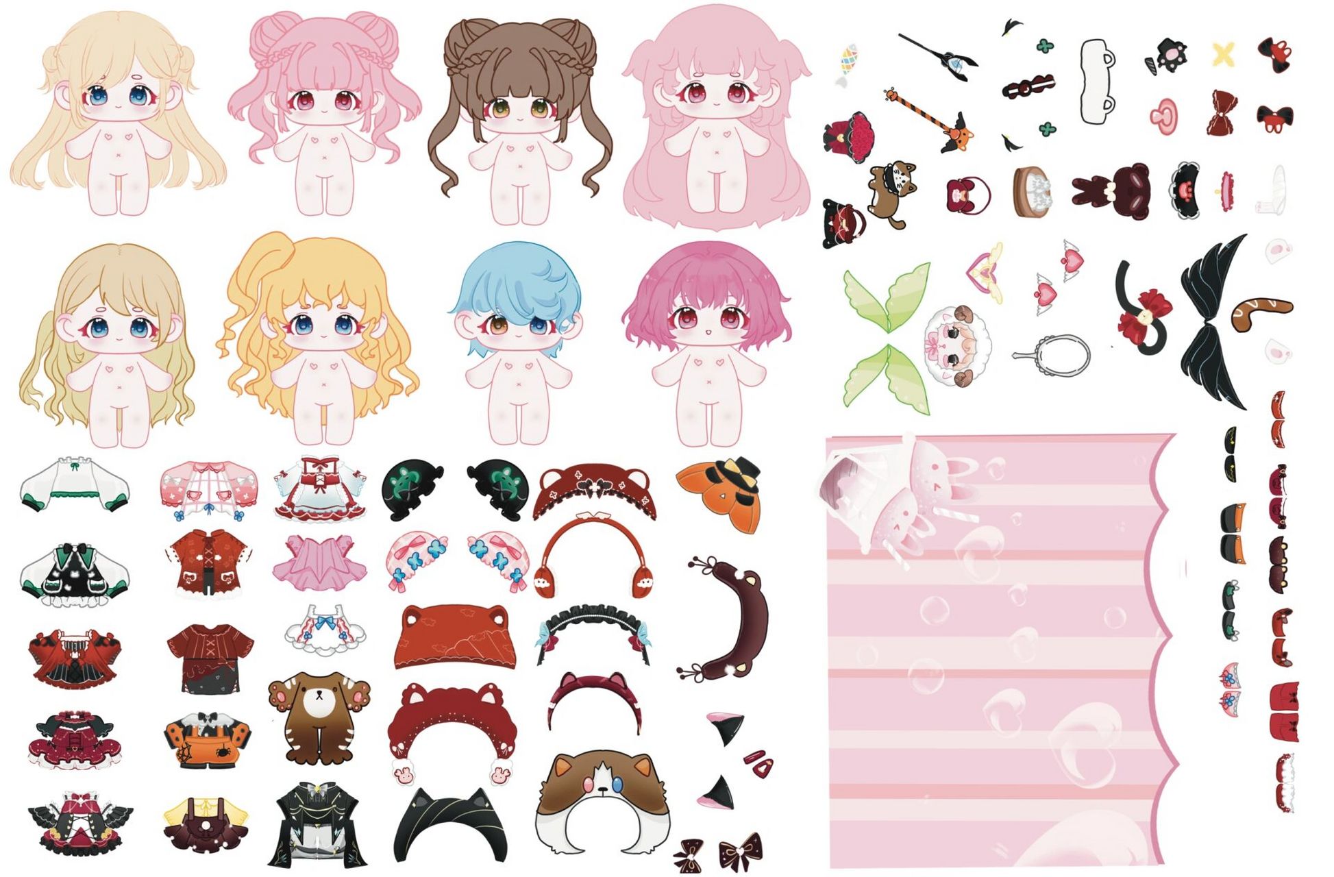 拼在一起啦 棉花娃娃换装贴贴 透明底 可以问我要哦!