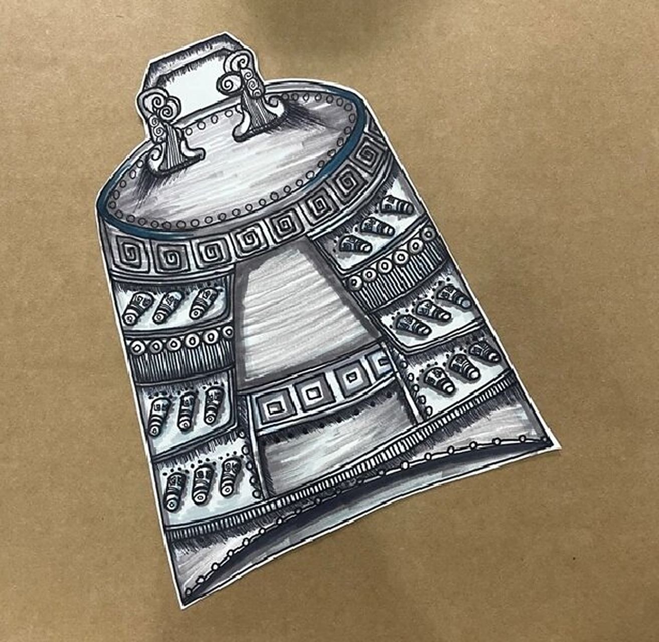 《曾侯乙编钟》儿童画线描 曾乙编钟,滔滔楚风. 千年靡音,悠悠楚乐.