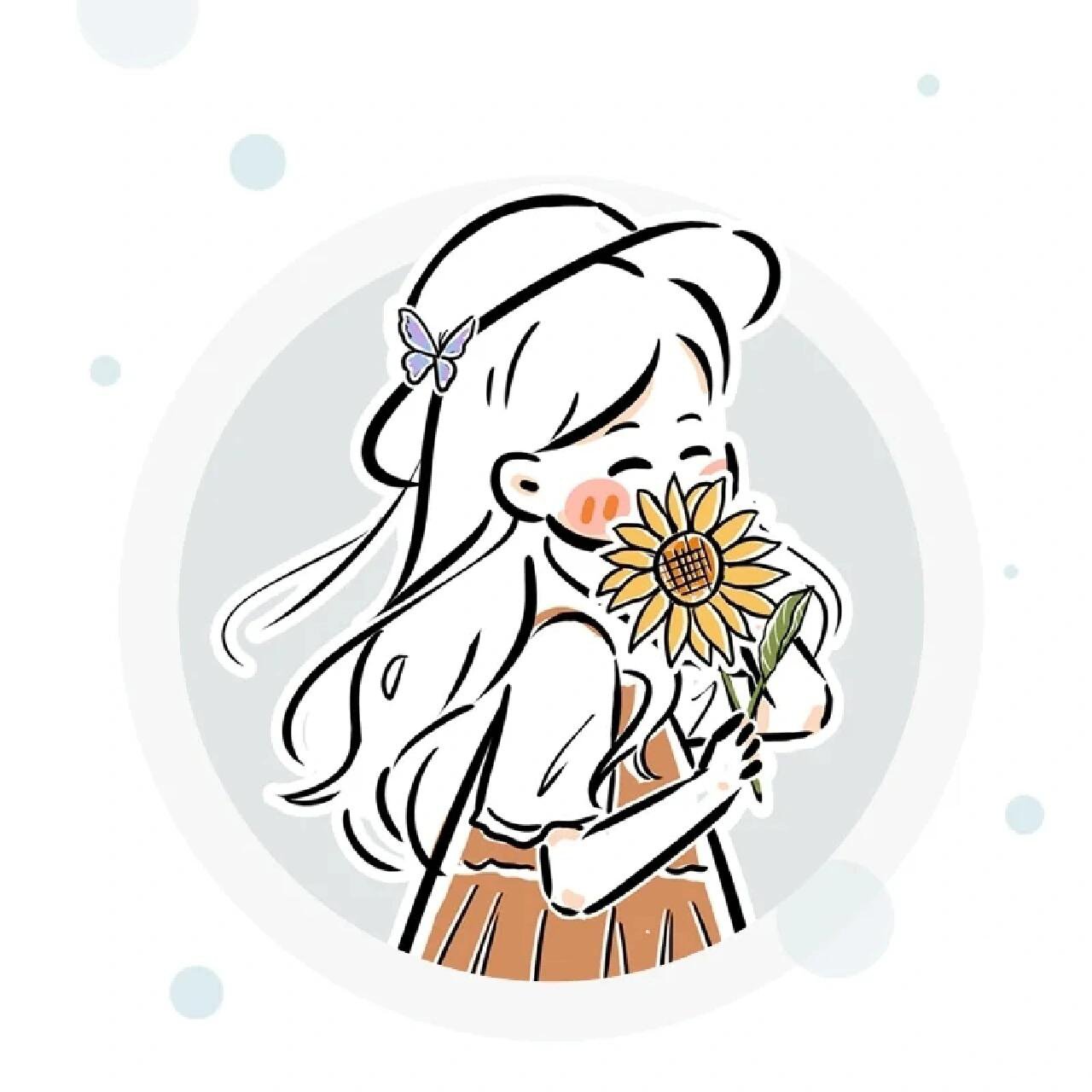 拿花少女简笔画头像!