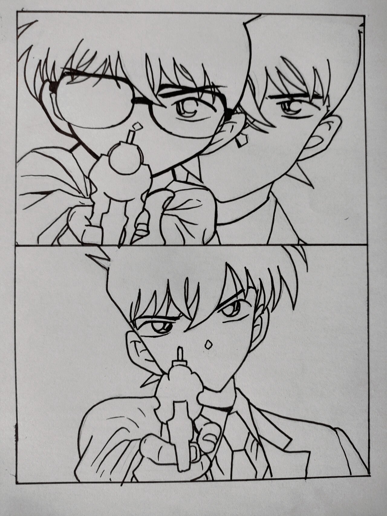 新一(柯南)手绘 说明一下,原图就是没有嘴的 ?      重绘童年经典