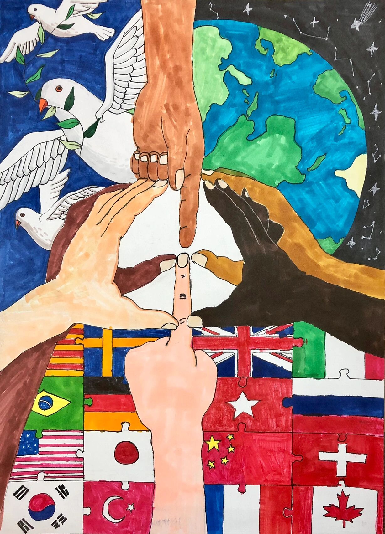 绘画比赛作品《有国才有家——和平》