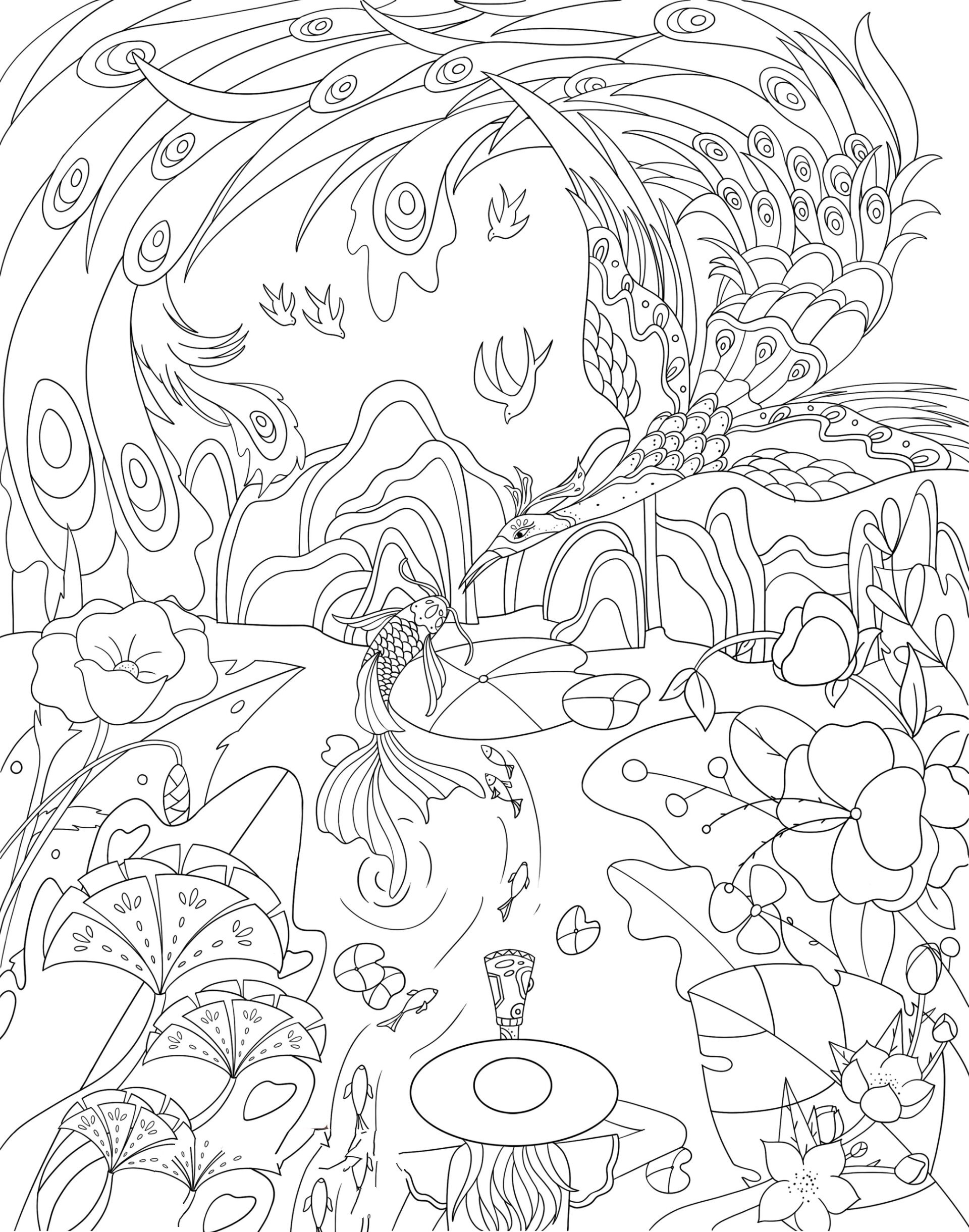 国风小场景插画线稿