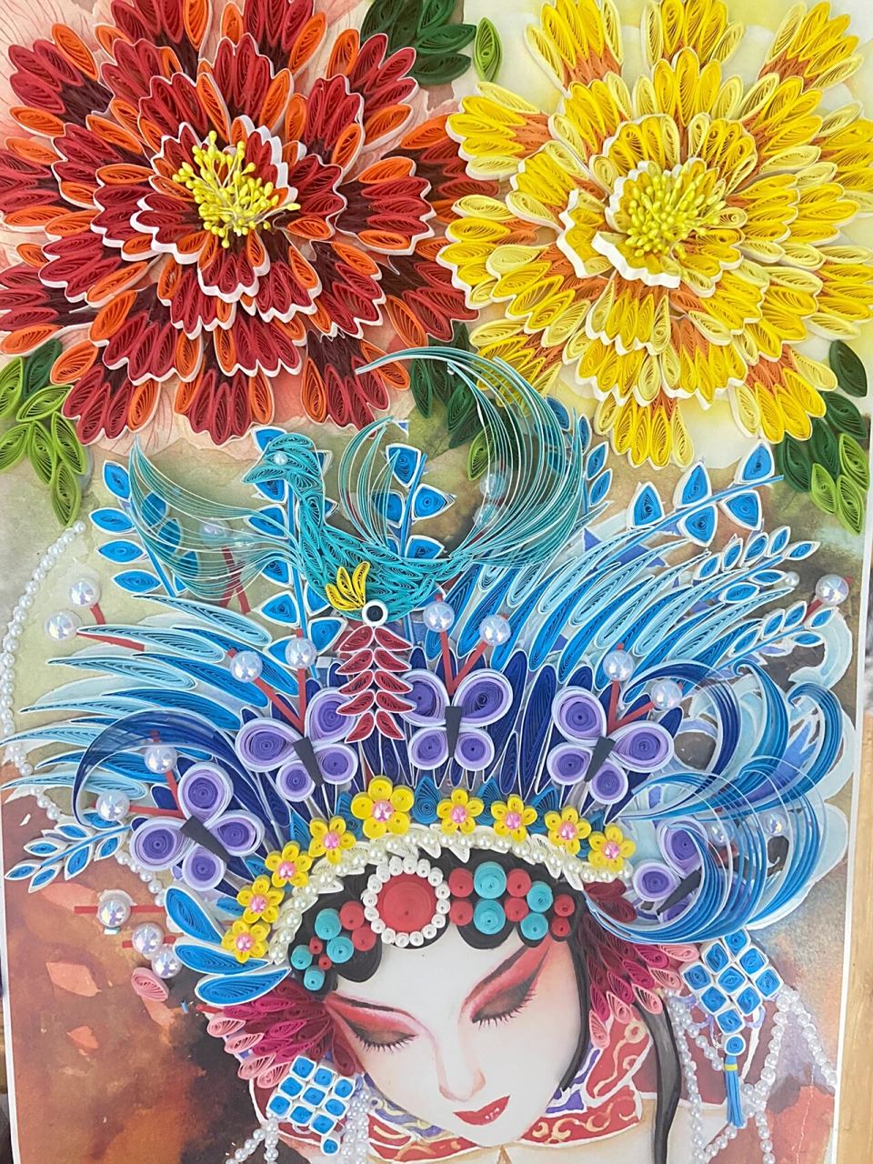 国风京剧花旦衍纸作品 《国色天香》,4开的断断续续两个月终于做完了