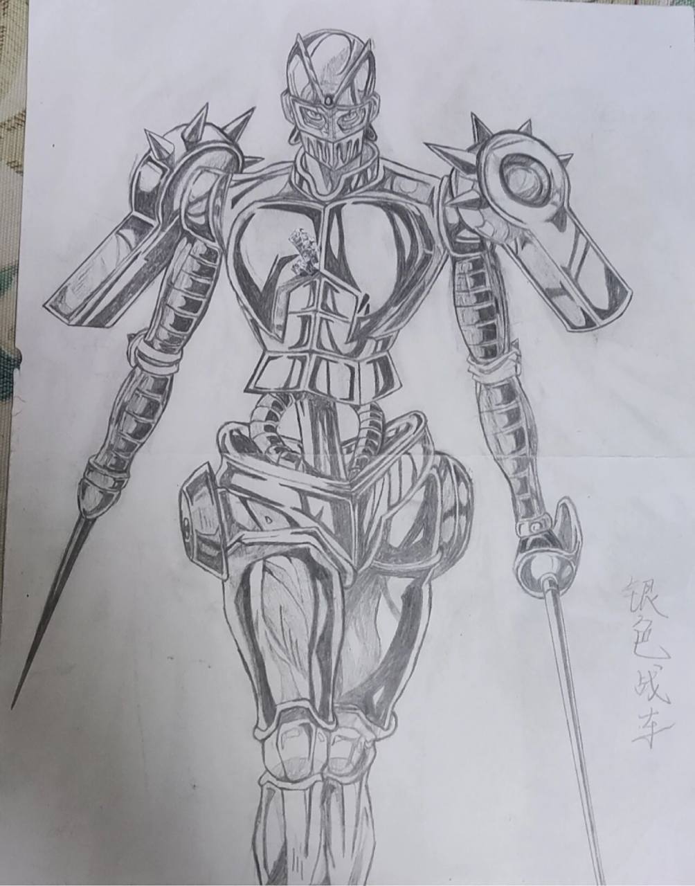 浅画一辆银色战车 没学过构图,可能有些别扭