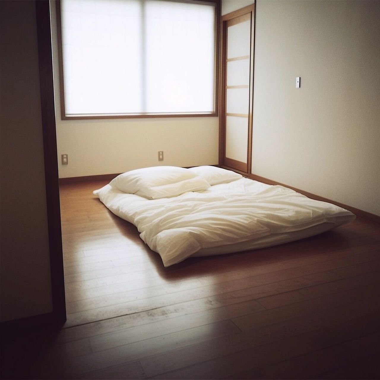 我的卧室空无一物,它很小,但有光 一个真正的极简主义者的卧室,除了