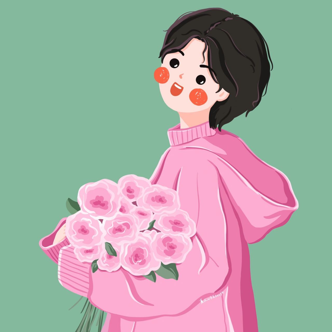 插画头像 | 捧花的可爱男生 | 情侣头像 小可爱们想要的捧花男孩头像