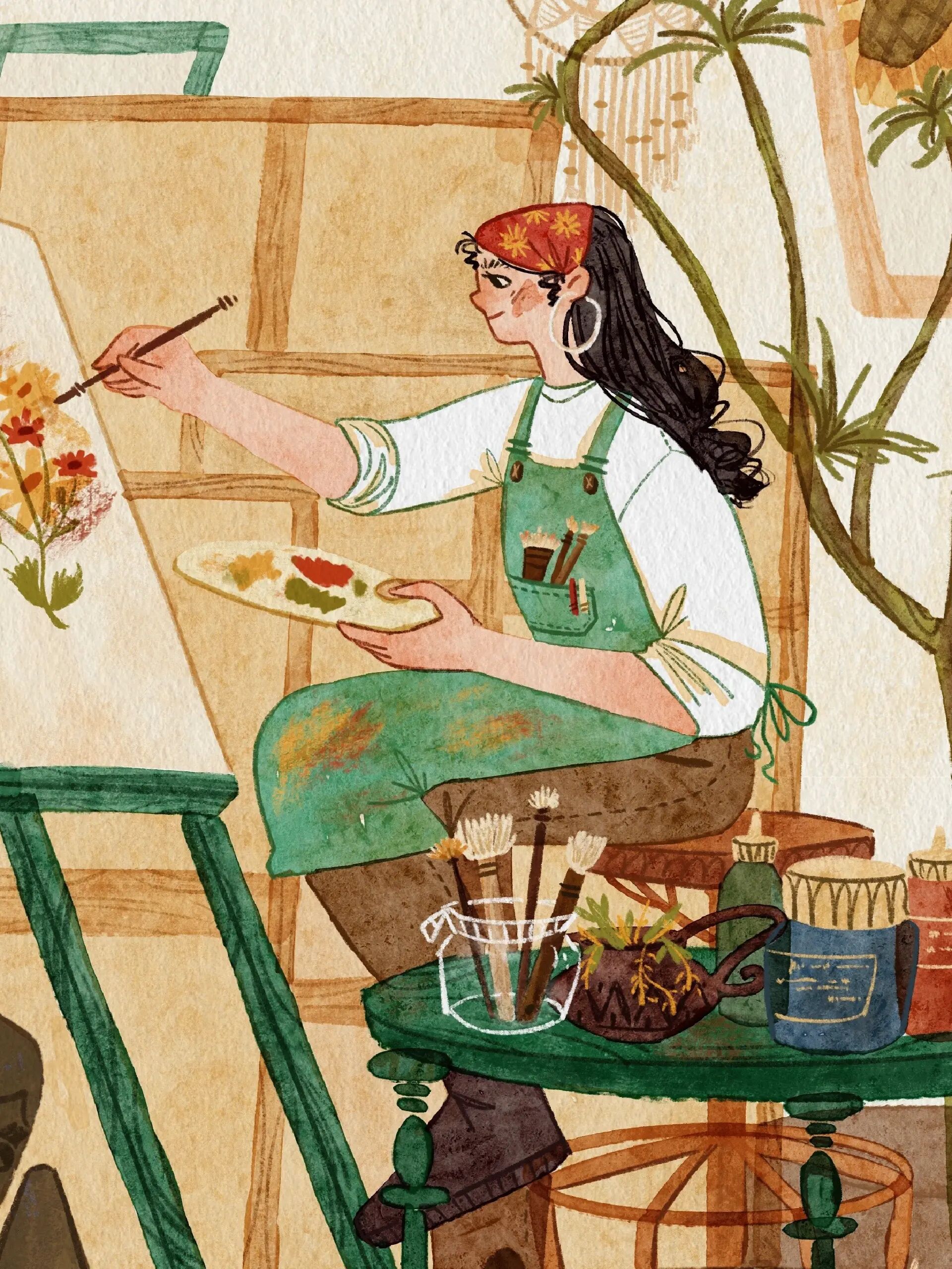 画一个画画的人正在画画的画