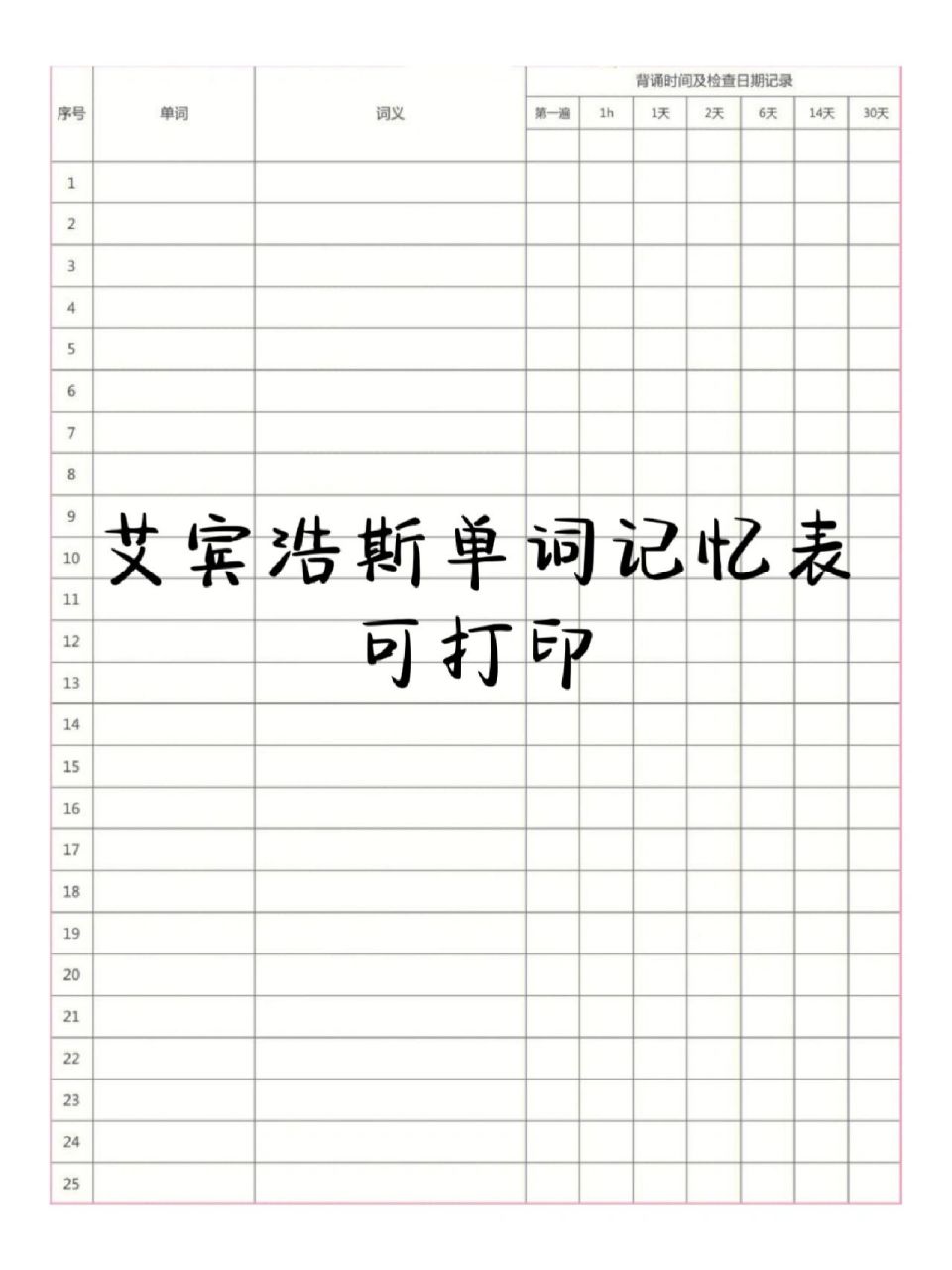 背单词表格电子版(艾宾浩斯记忆法)