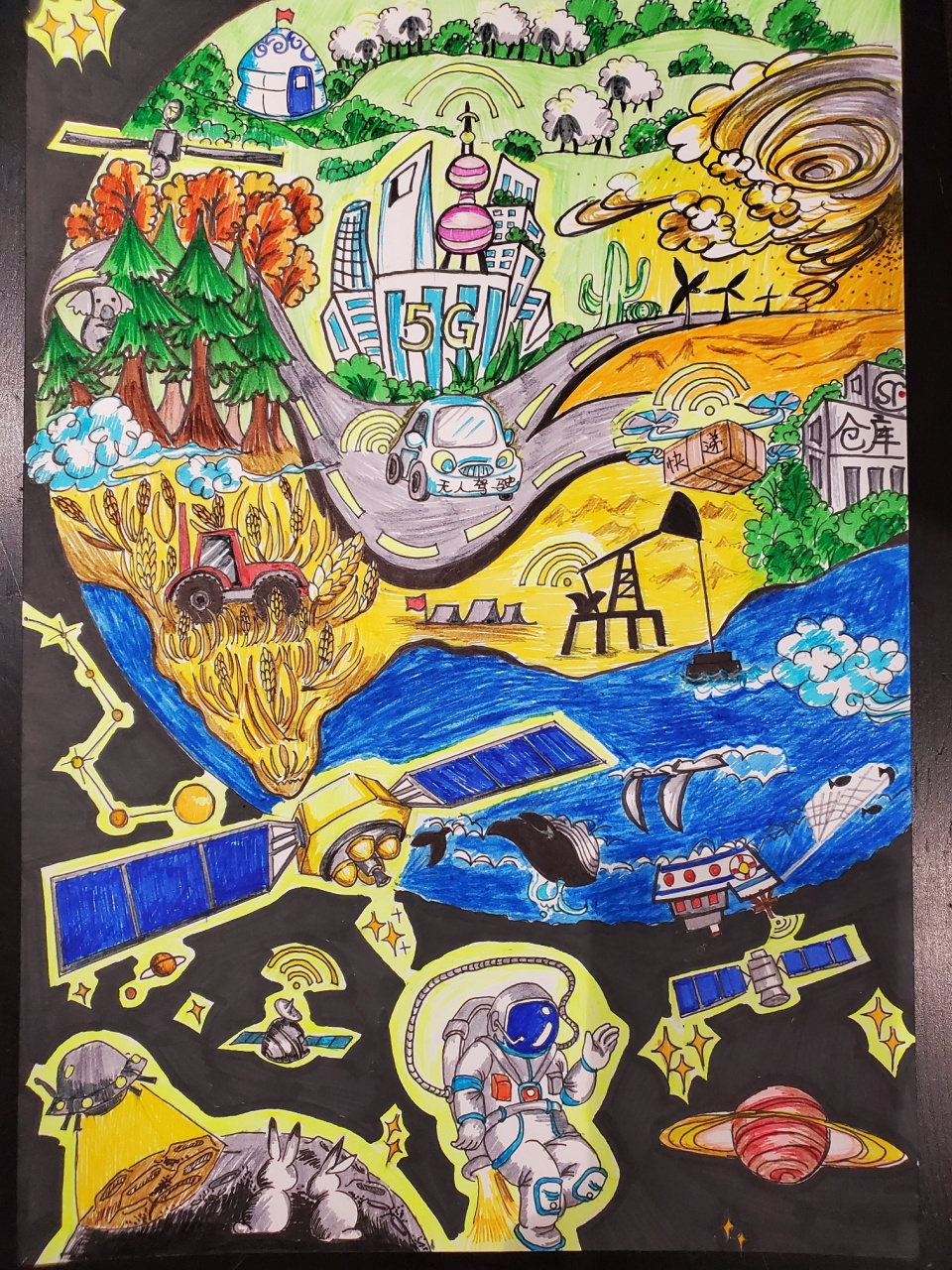 美术作业科幻画《北斗:夜空中最亮的星》 给大侄子"托底"的美术作业