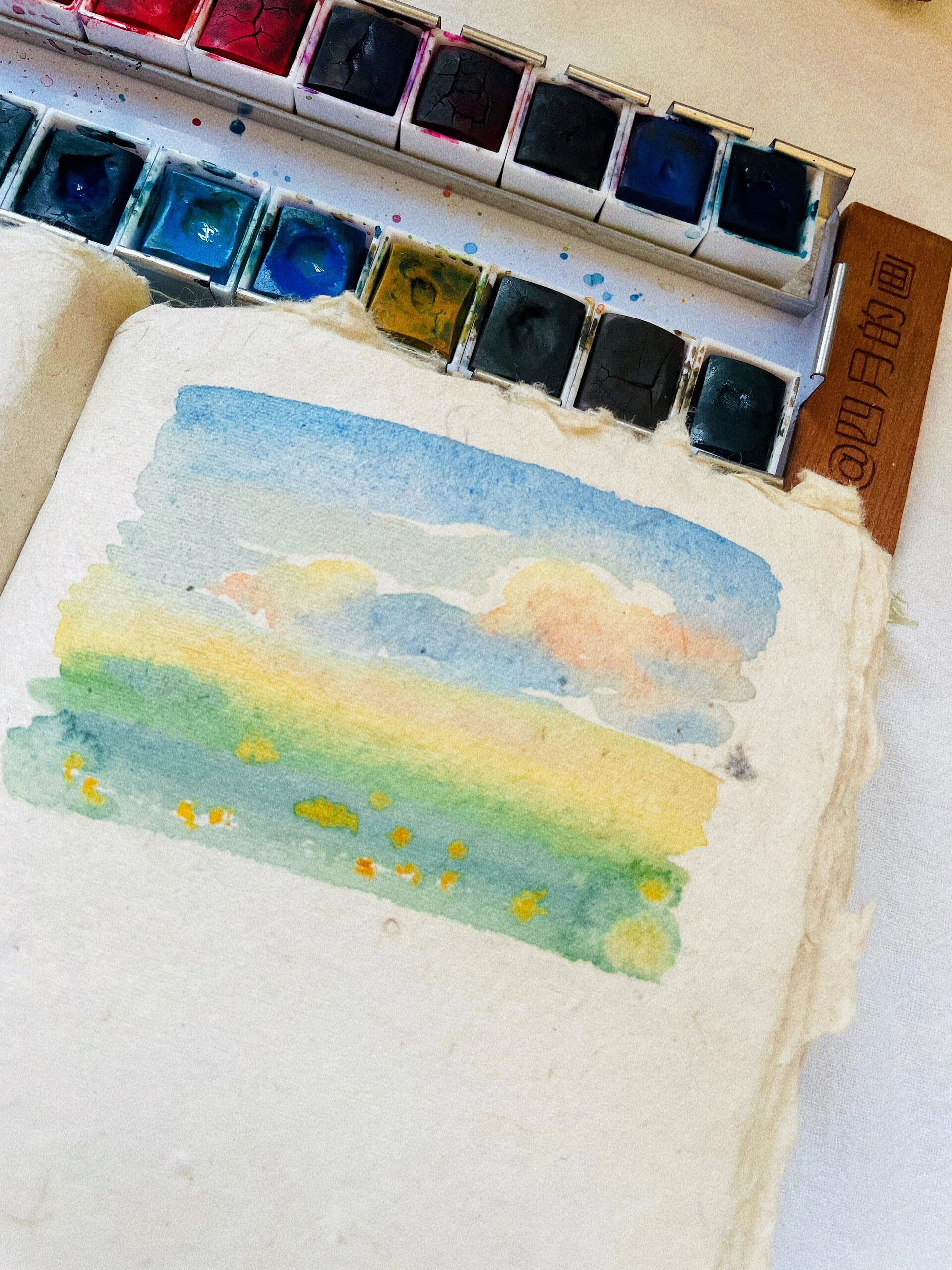 自然梦幻乡村水彩风景