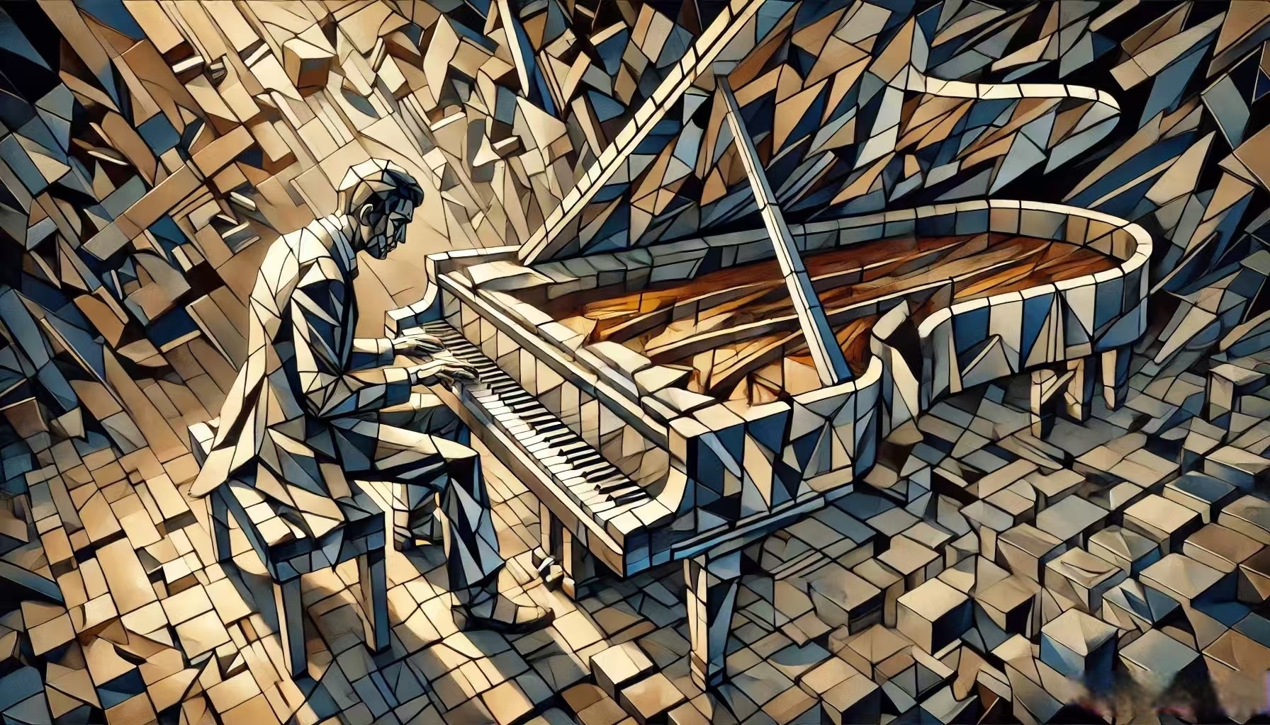 睡前分享下我今天的9幅绘画作品,标题分别是:破碎现实的钢琴家;数字