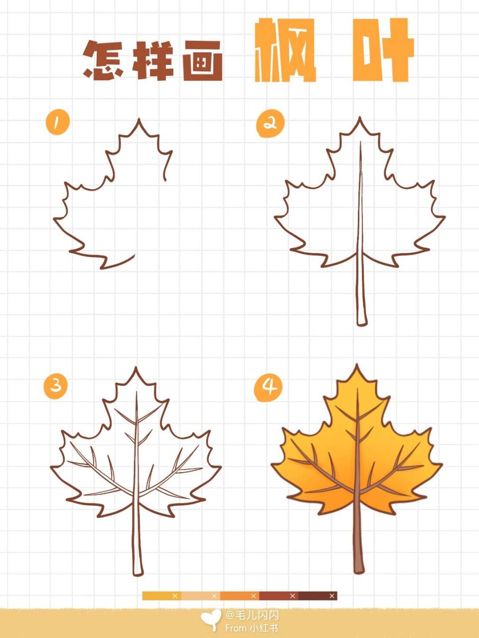 99简笔画教程|一看就会画的枫叶哦 落叶之秋,微风徐来,美好不期而至