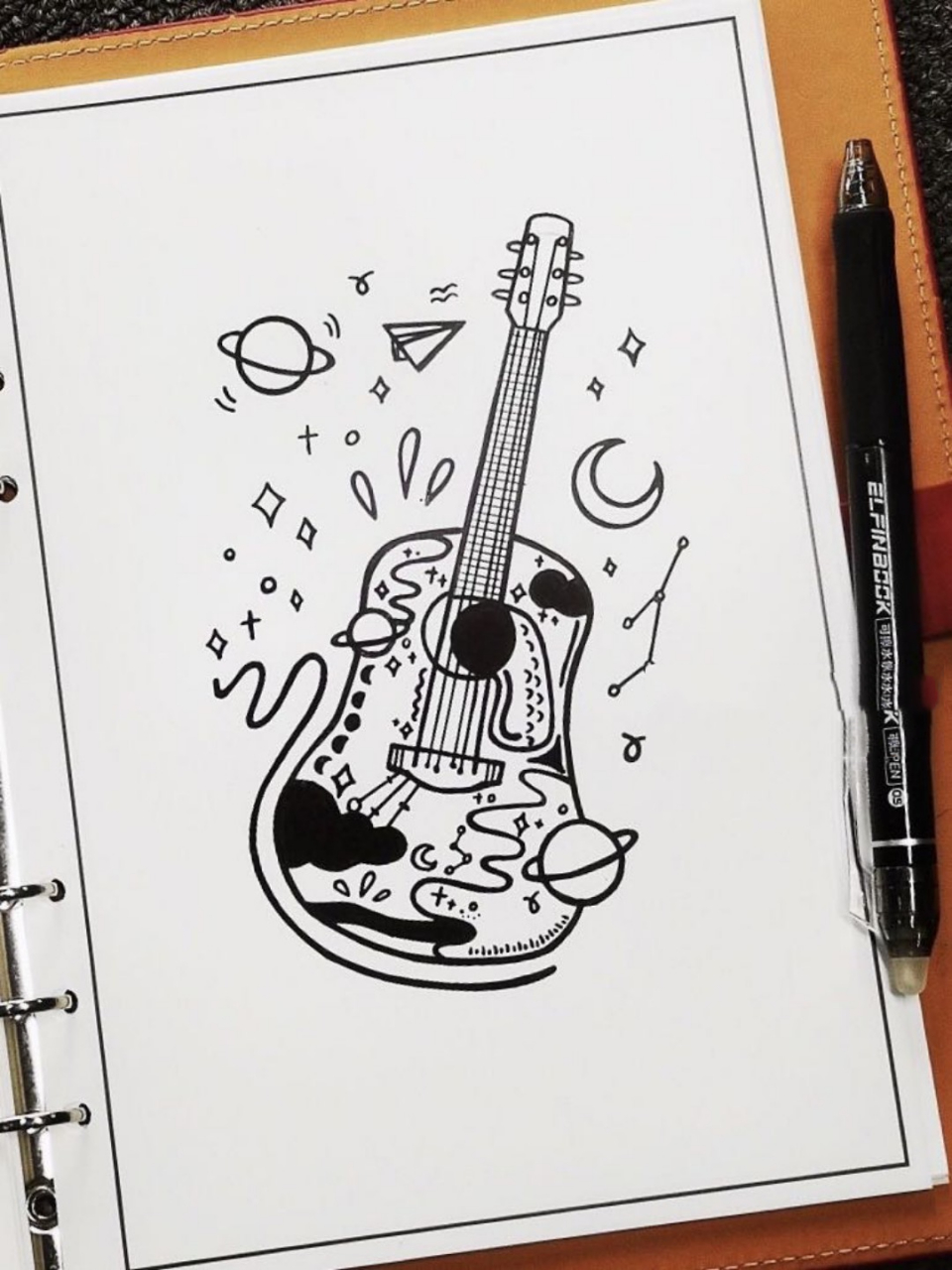 78吉他星球【易上手黑白简笔画附过程】 78君君画画打卡啦!