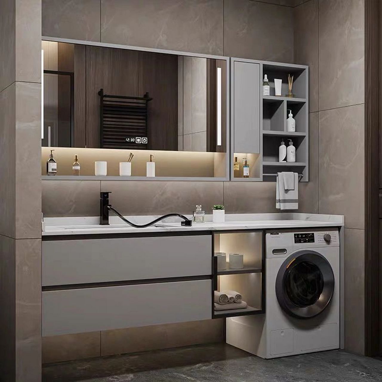 洗衣机一体柜阳台洗手台盆柜组合现代简约 洗衣机一体柜阳台洗手台盆