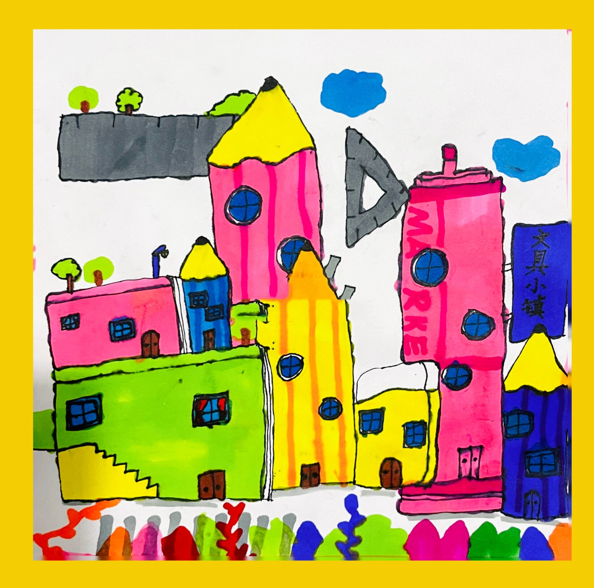 开学第一课《文具小镇》创意美术 5-7岁学生作品