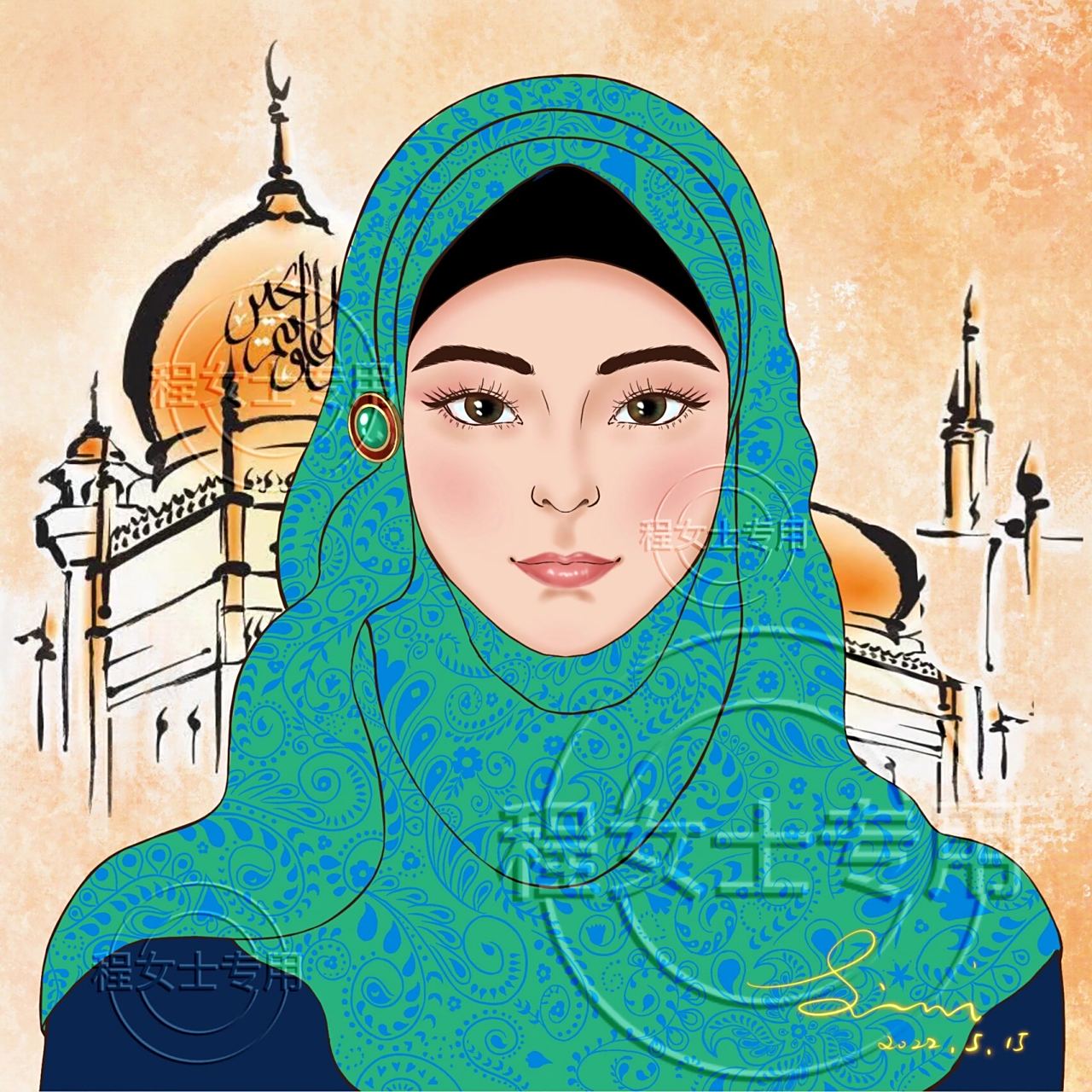回族女生头像/穆斯林女生头像/伊斯兰教女生 这张画的是妈妈年轻时的