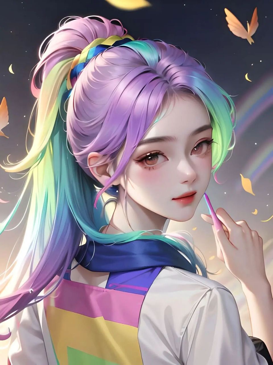 彩虹少女96|高马尾渐变彩虹女生