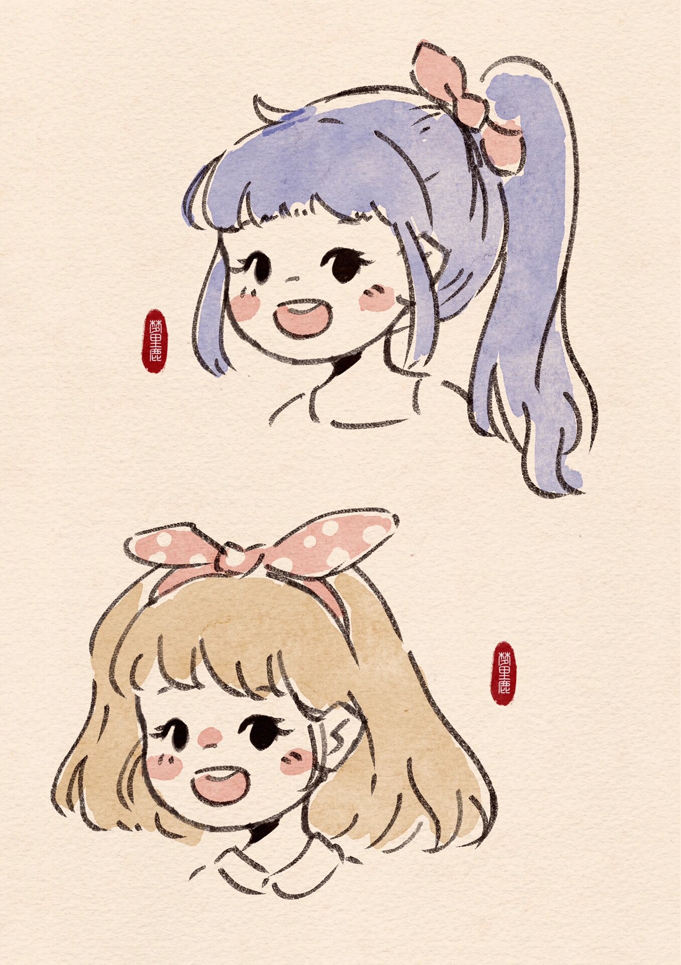 手绘女生卡通头像各种发型