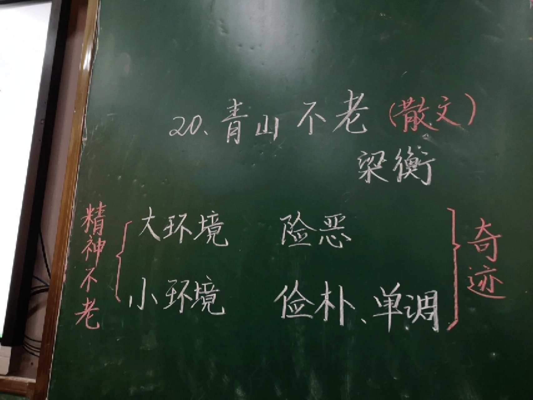 部编版六年级上册《青山不老》板书 咱就是说,这篇文章太简单啦,学生