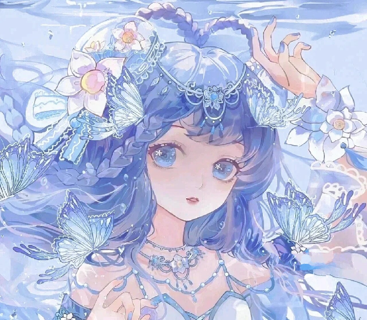 蓝色系动漫女生头像