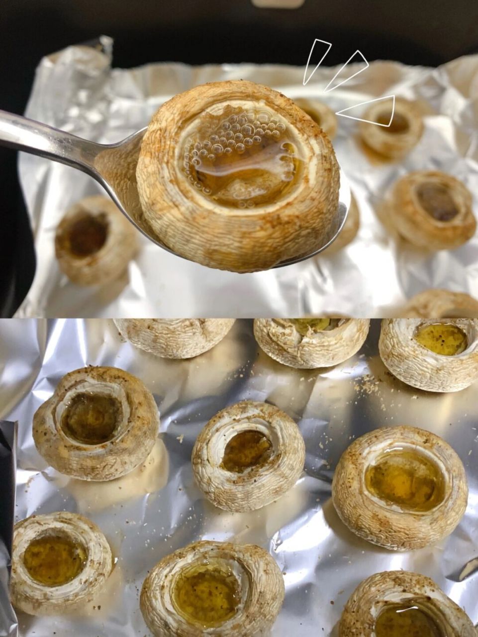空气炸锅烤口蘑 姐妹们,平时吃烤肉必点的烤口蘑,就好那一口汤汁,鲜美