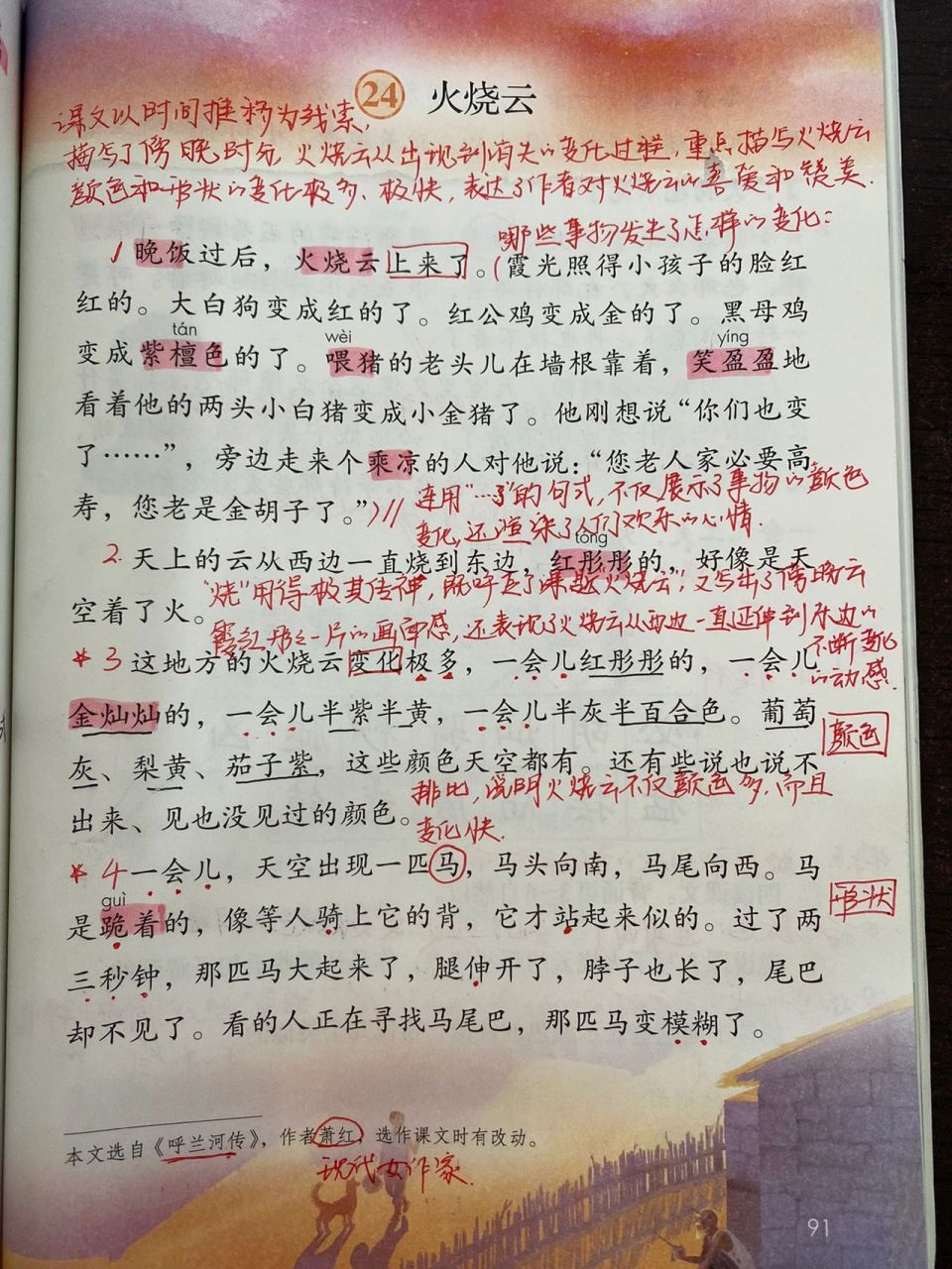 三年级下册语文  第24课《火烧云》课堂笔记 三年级下册语文  第24课
