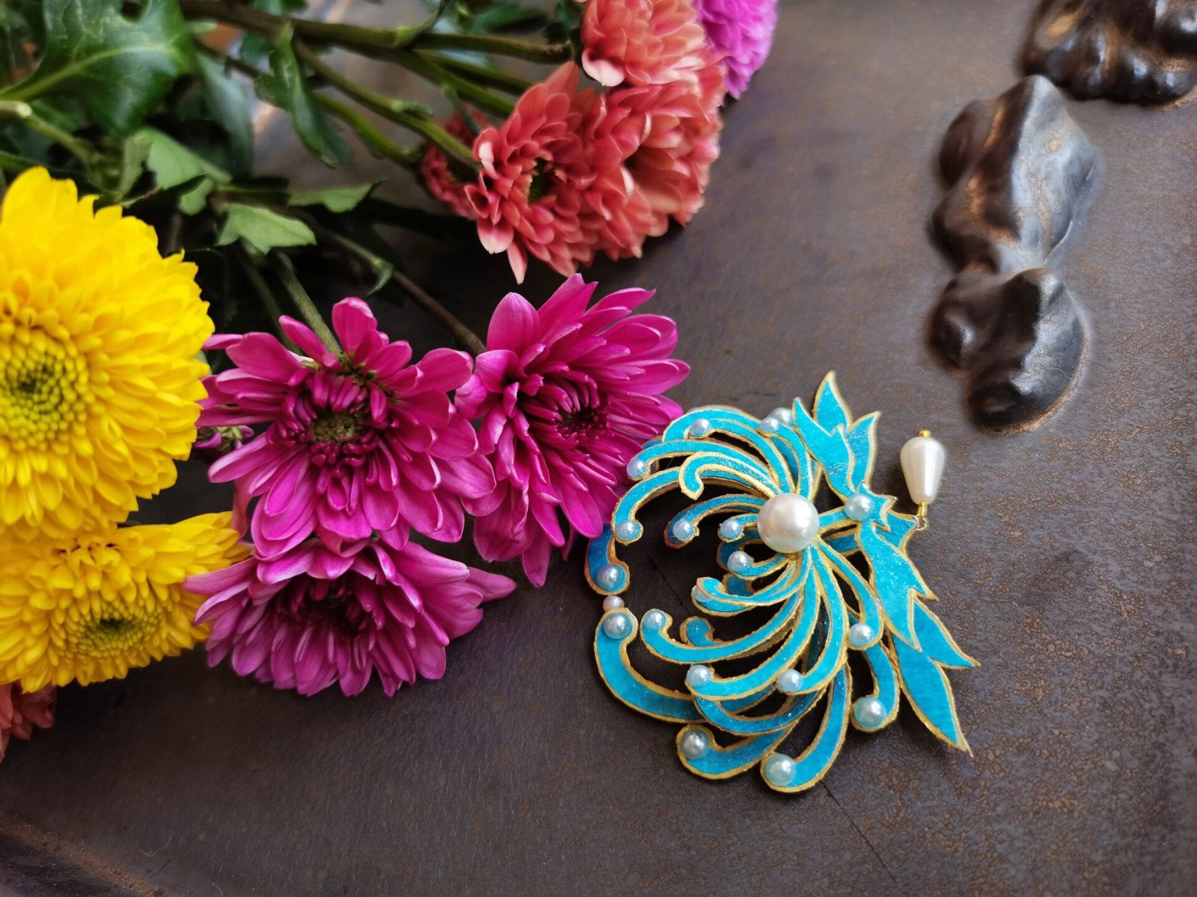 纸艺仿点翠  经典菊花纹样图纸分享 故宫款,魏璎珞头上戴过那个.