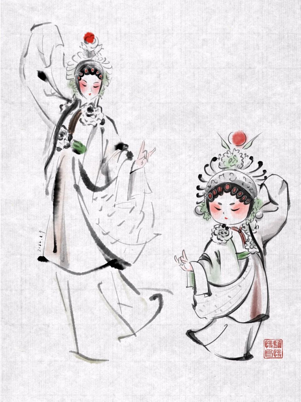 水墨古风人物 水墨戏曲伶人 白蛇传和q版 白蛇传的故事,也跟红楼梦似