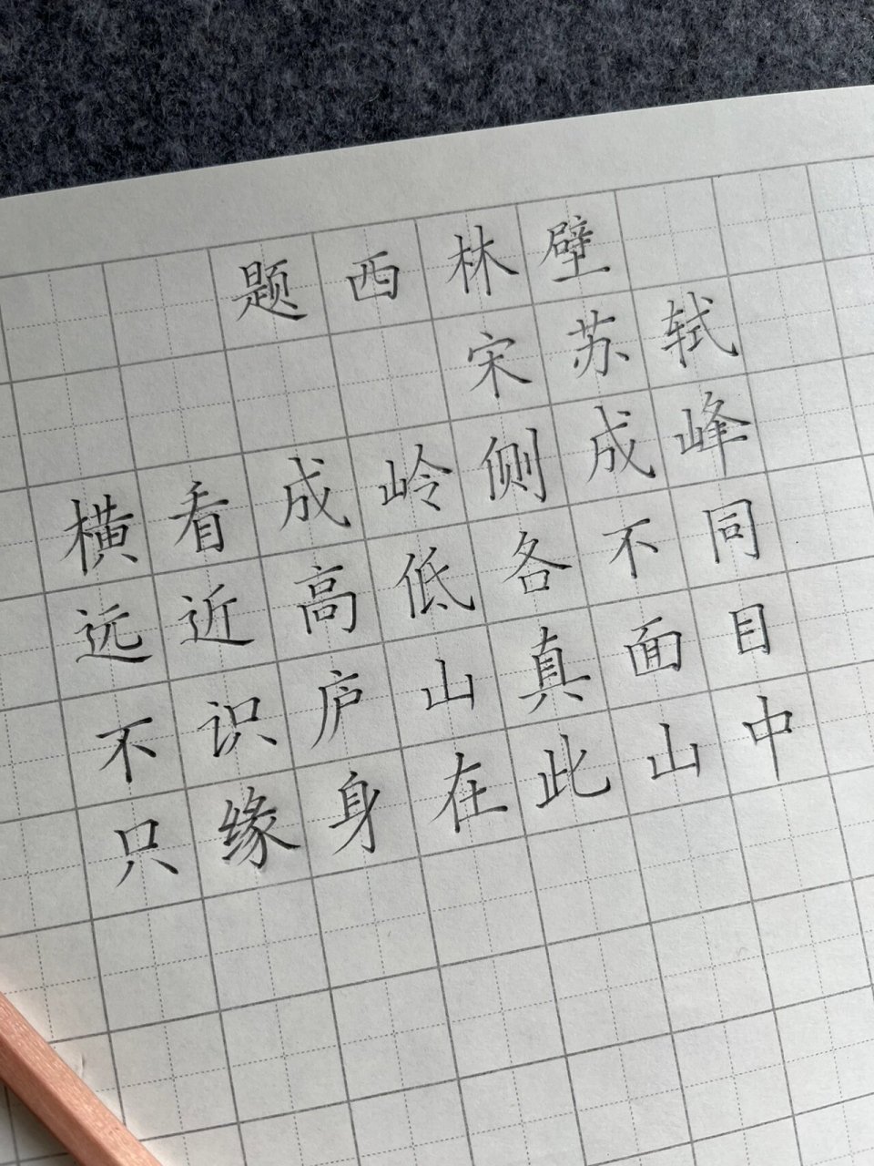 硬笔书法古诗词# #硬笔书法# #铅笔字练字# #题西林壁# 不识庐山真