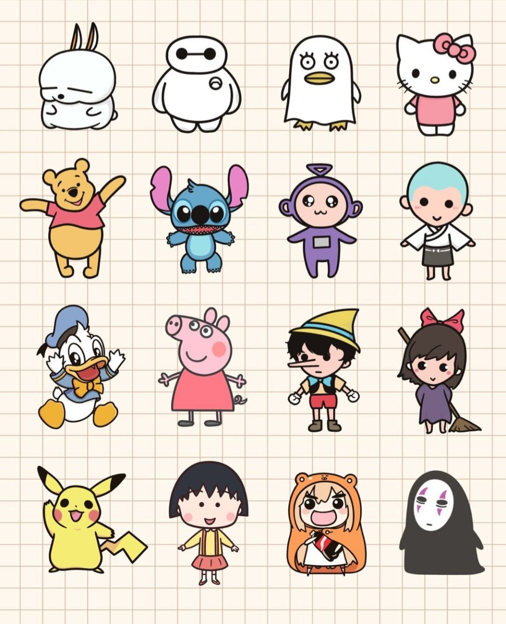 打卡|手帐简笔画素材|动画人物篇 临摹自网络,可爱的卡通动漫人物手绘