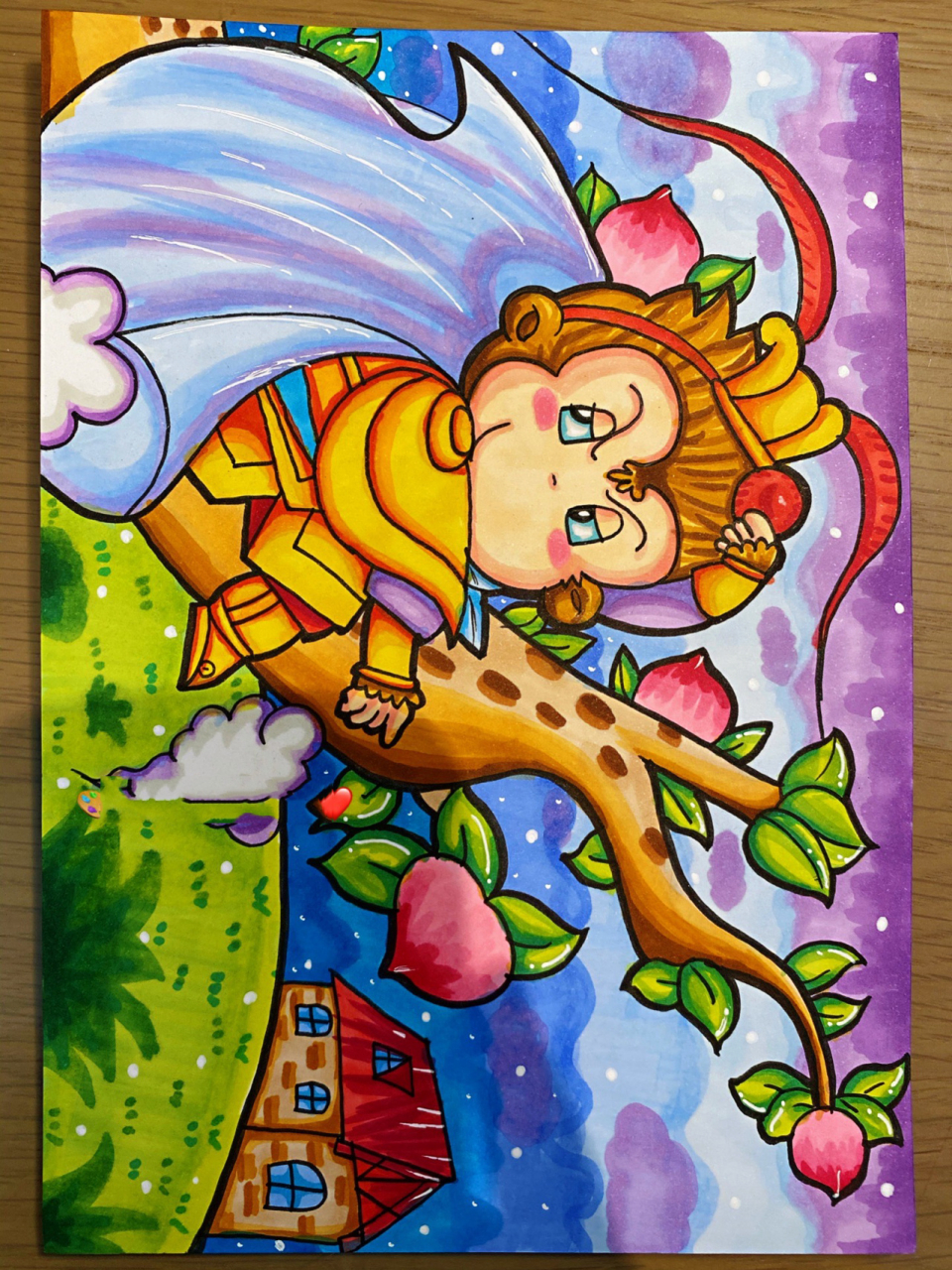 儿童画|《齐天大圣孙悟空》|马克笔过程 临摹孩子绘本二次创作   99