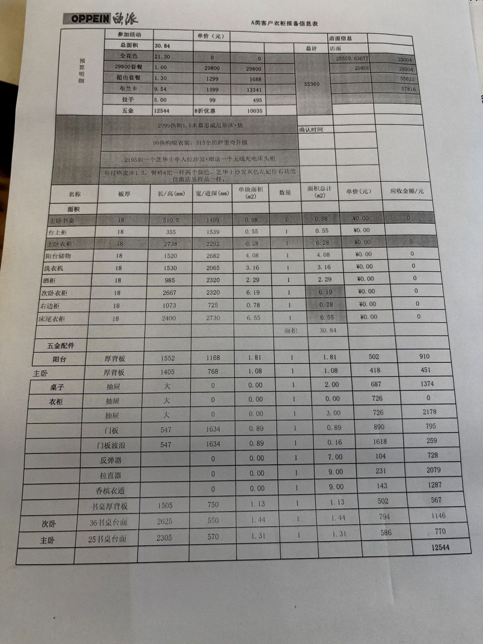 劳卡全屋定制价目表图片