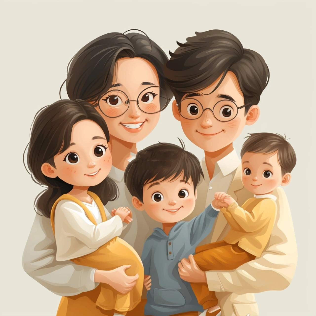 亲子头像 | 一家五口全家福儿女双全  掌心的五彩斑斓:一家五口亲子