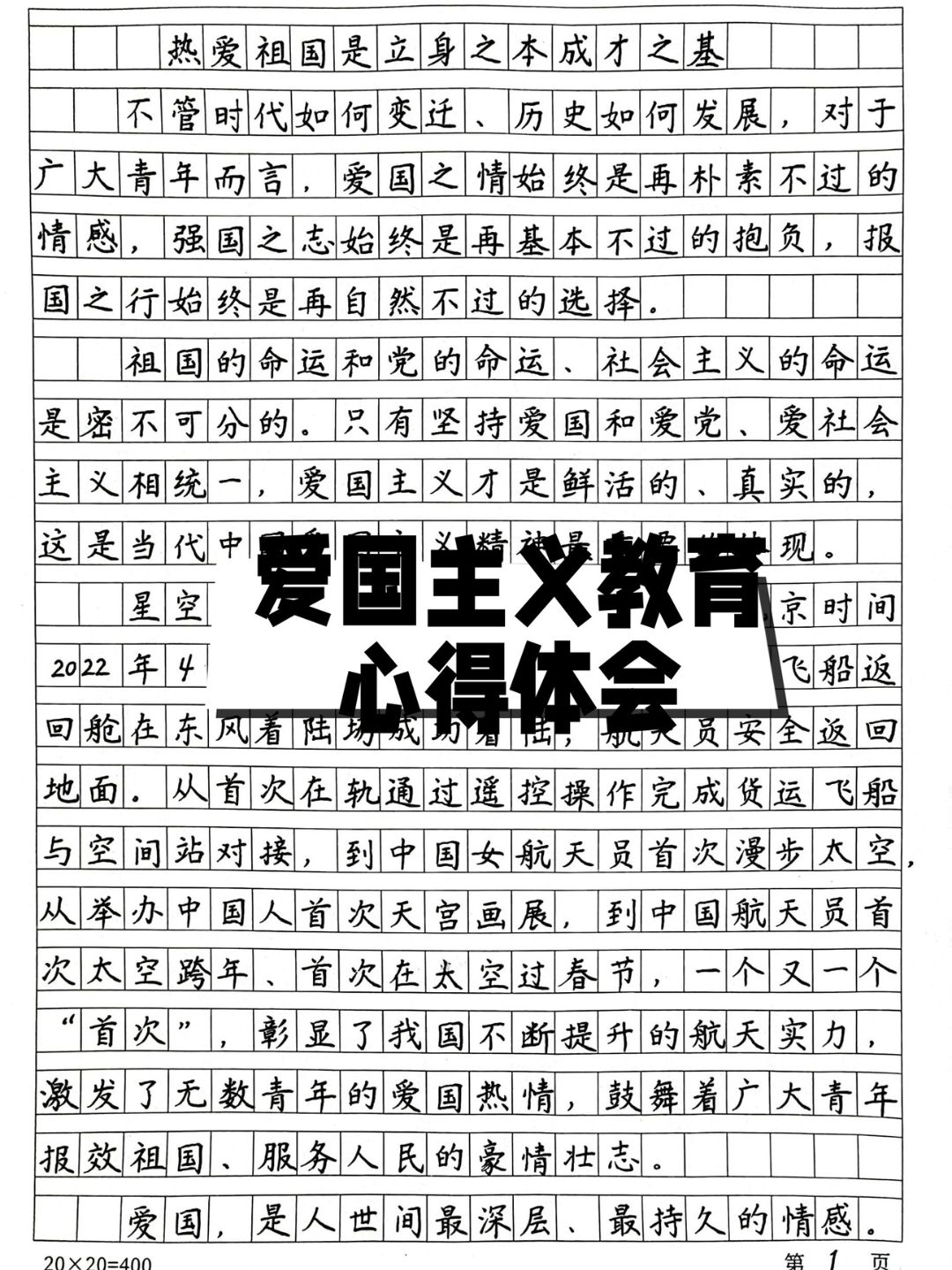爱国主义教育心得体会 第一篇作文赏析