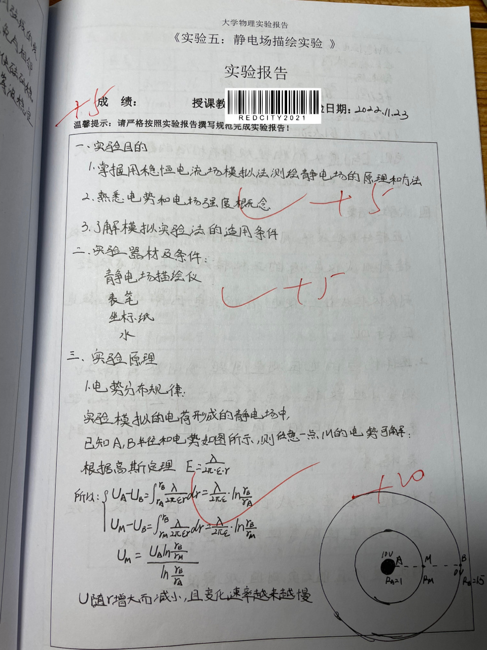 存大學物理實驗報告6 靜電場描繪實驗 電錶改裝實驗